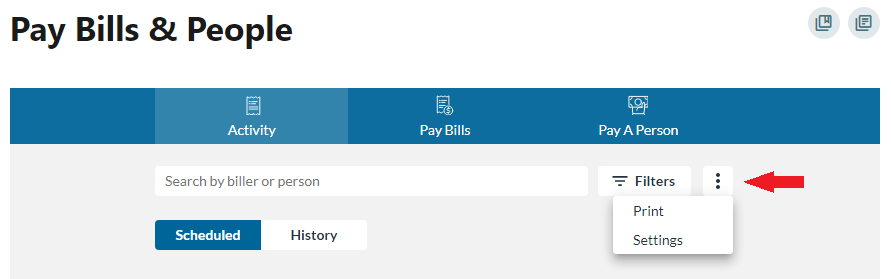 Settings Page in 3Rivers Bill Pay
