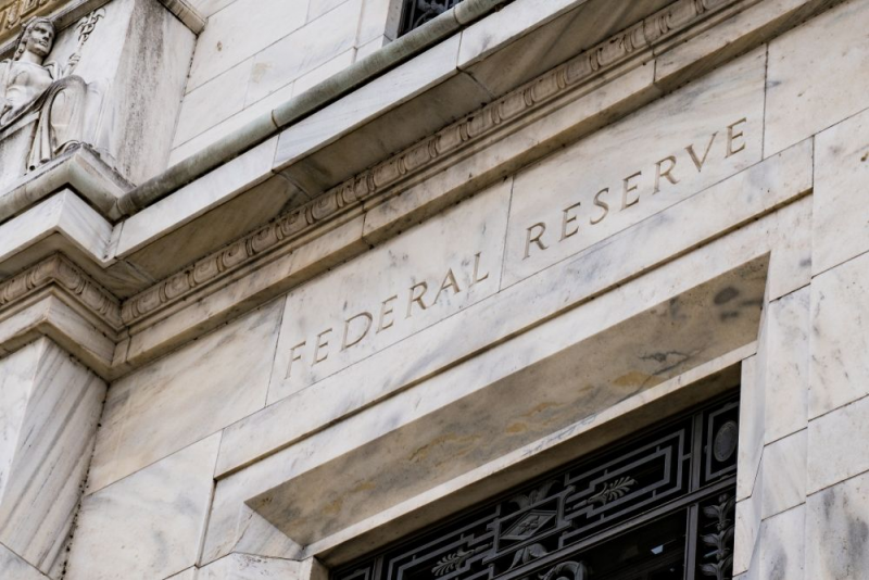 A close-up photo of the Federal Reserve Building.