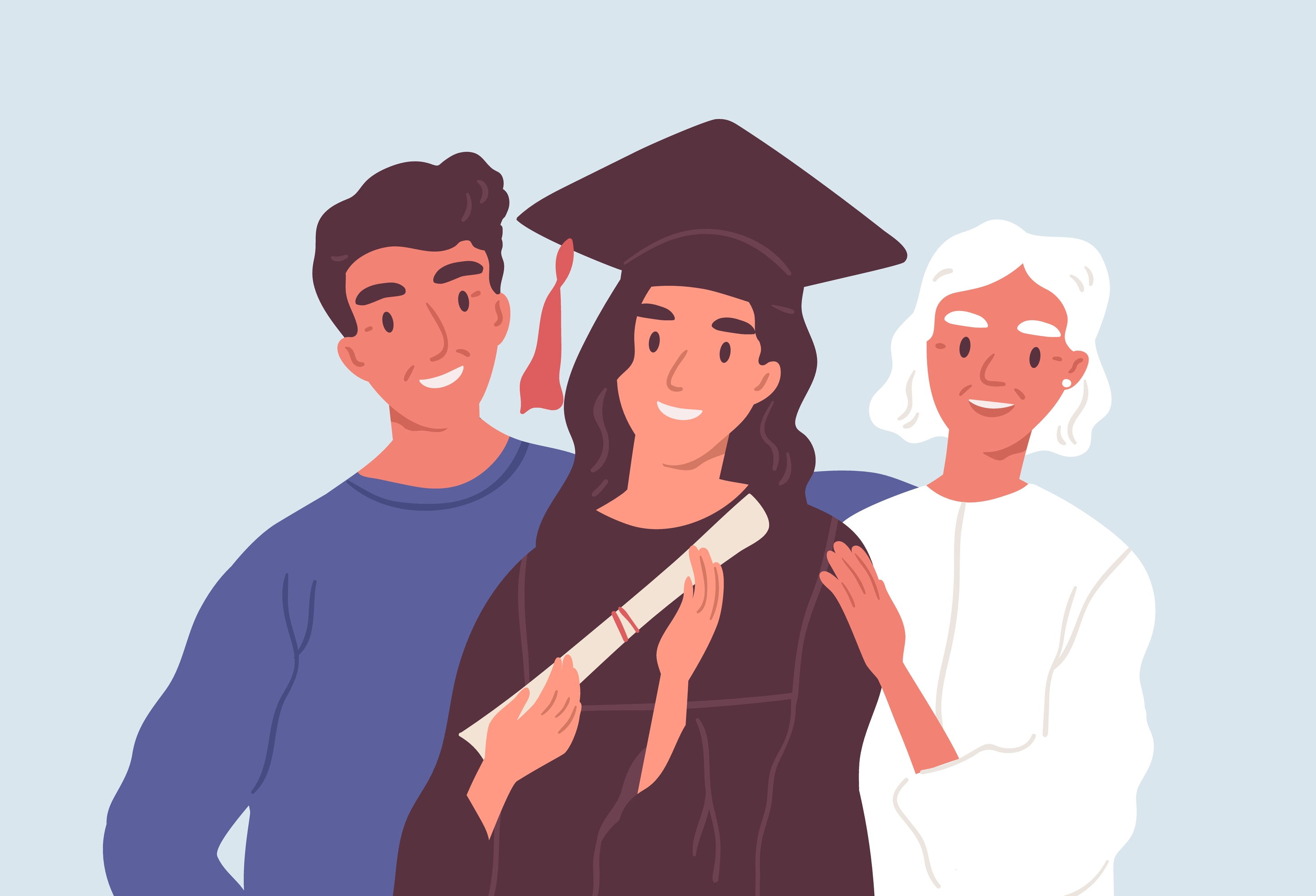 Illustration of parents with college graduate